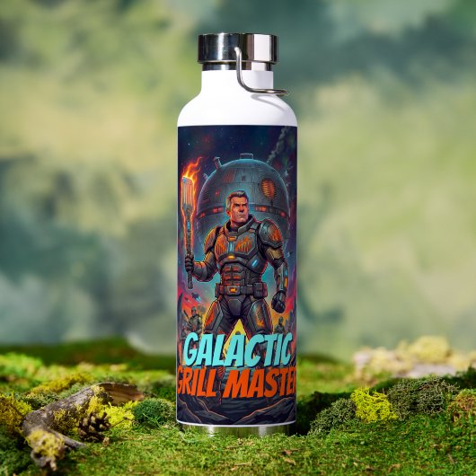 Retro-Sci-Fi-Galactic-Grillmaster-Pop-Art-Comic Trinkflasche (Außenbereich (gedreht))