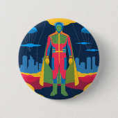 Retro Sci-Fi Hero Over Cityscape Button (Vorderseite)