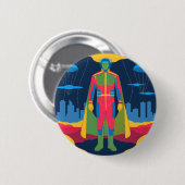 Retro Sci-Fi Hero Over Cityscape Button (Vorne & Hinten)