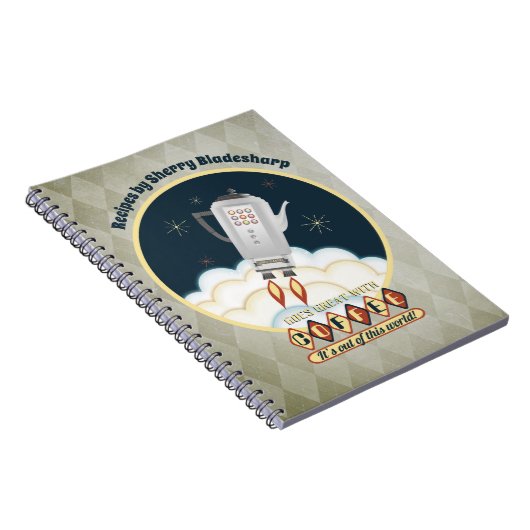 Retro-Sci-Fi-Kaffeekanne Rakete Rezept Notebook Notizblock (Rechte Seite)