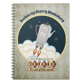 Retro-Sci-Fi-Kaffeekanne Rakete Rezept Notebook Notizblock