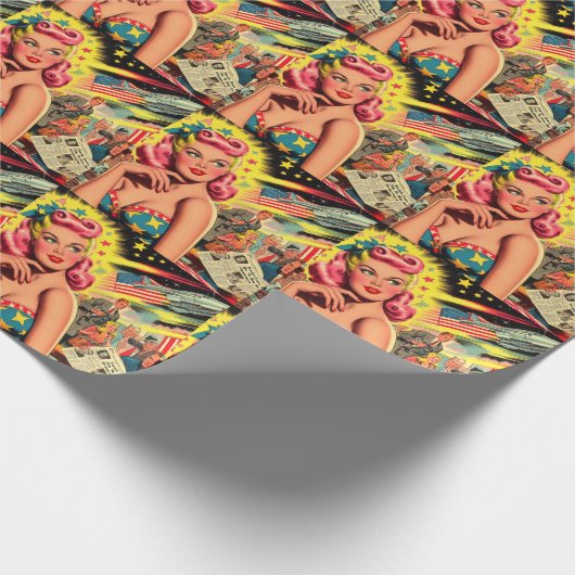 Retro Sci-fi Kitsch Girl Geschenkpapier (Ecke)