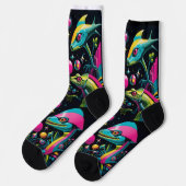 Retro Sci Fi Lizard Crew Socks Socken (Linkes Detail)