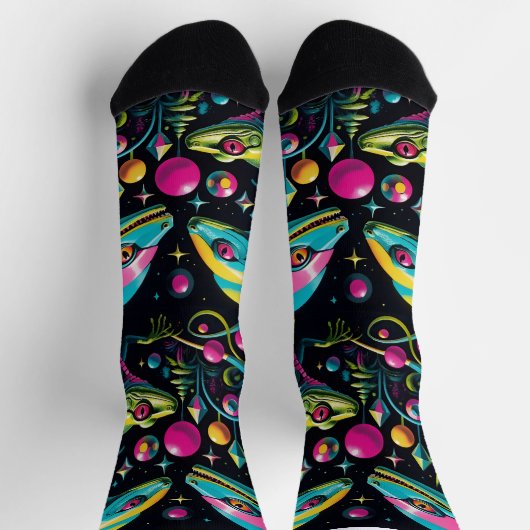 Retro Sci Fi Lizard Crew Socks Socken (Oben)
