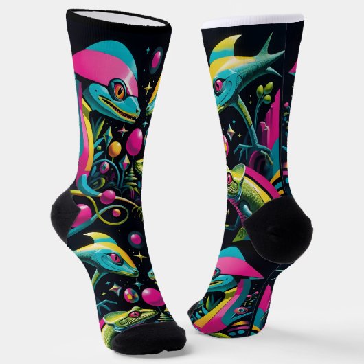 Retro Sci Fi Lizard Crew Socks Socken (Gewinkelt)