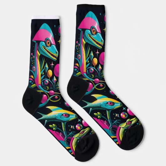 Retro Sci Fi Lizard Crew Socks Socken (Rechts)