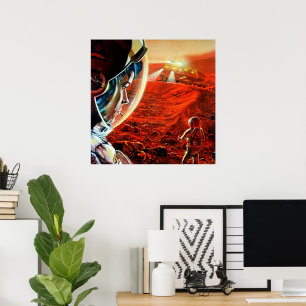 Retro-Sci-Fi-Mars-Expedition-Astronaut-Raum Poster