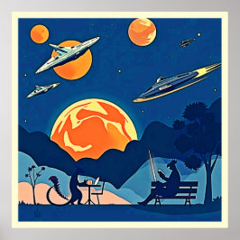 Retro Sci-Fi Planet Scene Poster