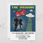 Retro Sci Fi Poster Lesbian Virtual Wedding Einladung (Vorderseite)