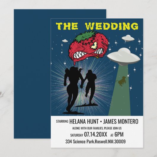 Retro Sci Fi Poster Wedding Einladung (Vorne/Hinten)