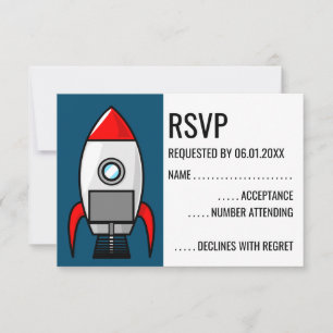 Retro-Sci-Fi-Raketen-RSVP-Karte RSVP Karte