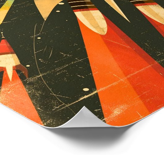 Retro Sci-Fi Rocket Space Illustration Design Poster (Ecke)