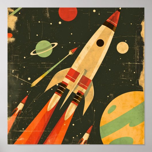 Retro Sci-Fi Rocket Space Illustration Design Poster (Vorne)