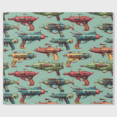Retro-Sci-Fi-Strahlpistolen-Muster-Wrap-Papier Geschenkpapier (Flach)