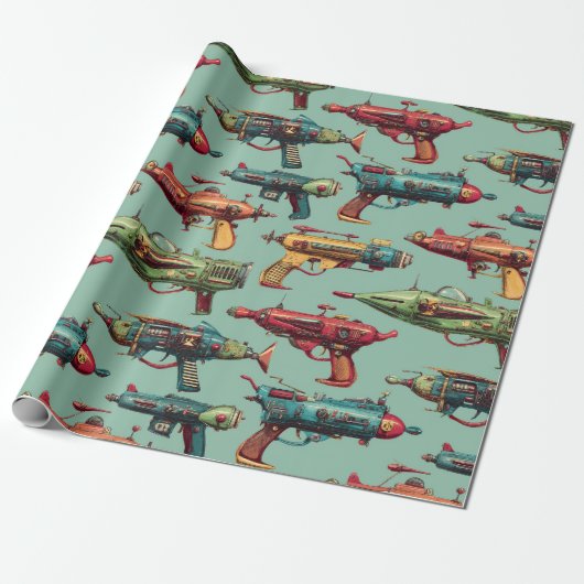 Retro-Sci-Fi-Strahlpistolen-Muster-Wrap-Papier Geschenkpapier (Ungerollt)