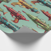 Retro-Sci-Fi-Strahlpistolen-Muster-Wrap-Papier Geschenkpapier (Ecke)
