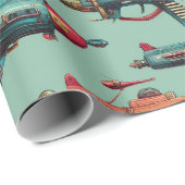Retro-Sci-Fi-Strahlpistolen-Muster-Wrap-Papier Geschenkpapier (Rolleneckpunkt)