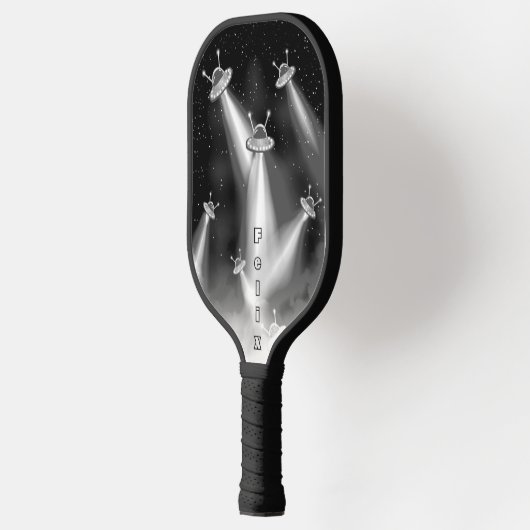 Retro Sci-Fi UFO Invasion Personalisiert Pickleball Schläger (Links)