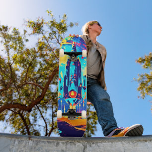 Retro Sci-Fi Weltraum Rakete Buntes Skateboard Dec