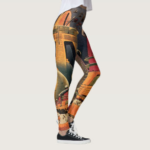 Retro Science-Fiction Futuristische Stadt Fliegend Leggings
