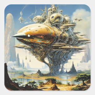 Retro-Science Fiction Quadratischer Aufkleber