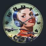 Retro Science Fiction-Uhr Große Wanduhr<br><div class="desc">Science Fiction in den Jahren hat auf vielen Formen und gefunkten Fantasie genommen. Dieser retro Science Fictionentwurf von der Jahrvergangenheit ist ein interessantes Nehmen auf,  wie Sachen entwickeln können. Dieser retro Science Fictionentwurf schaut auf dieser Uhr groß. Vervollkommnen Sie für selbst oder als Geschenk</div>