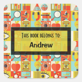 Retro Science Labrador Personalisiert Kids Name Ta Quadratischer Aufkleber