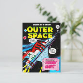 Retro SciFi Adventure Outer Space Comic Cover Postkarte (Stehend Vorderseite)