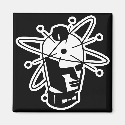 Retro SciFi Roboter Head - Schwarz & Weiß Magnet (Vorne)