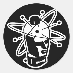 Retro SciFi Roboter Head - Schwarz & Weiß Runder Aufkleber