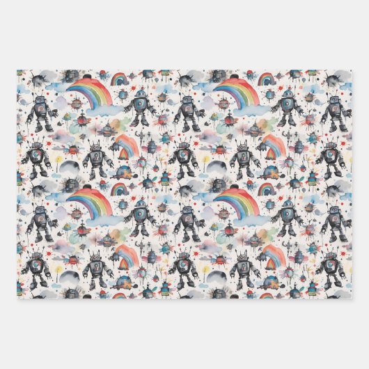 Retro-SciFi-Roboter im Weltraum Geschenkpapier Set (Vorderseite 3)