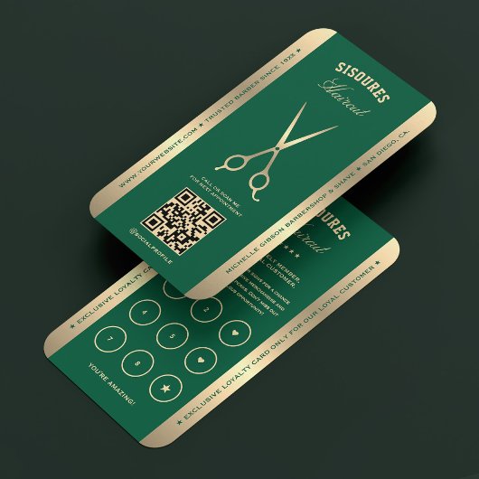 Retro Scissors Hunter Green Barber Loyalty Visitenkarte