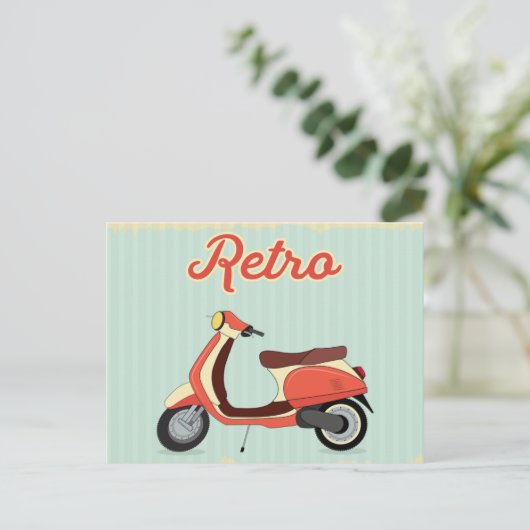Retro Scooter bike vintage postcard Postkarte (Stehend Vorderseite)