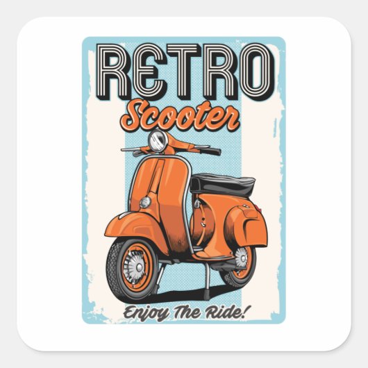 Retro Scooter Quadratischer Aufkleber (Vorderseite)