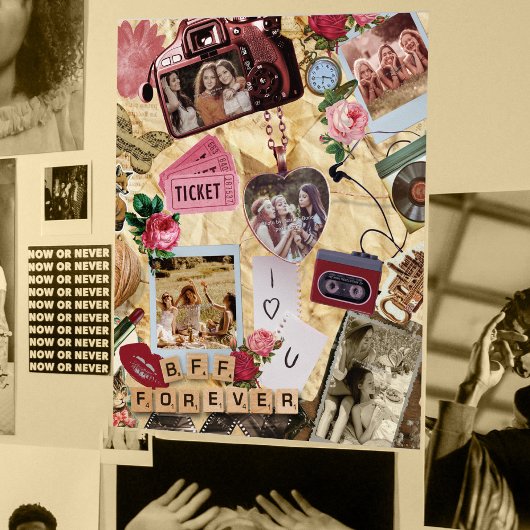 Retro Scrapbook Best Friends Forever Photo Collage Poster