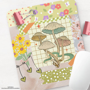Retro Scrapbook Collage Artwork Blumengemälde Pilz Mousepad