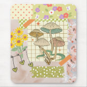 Retro Scrapbook Collage Artwork Blumengemälde Pilz Mousepad (Vorne)