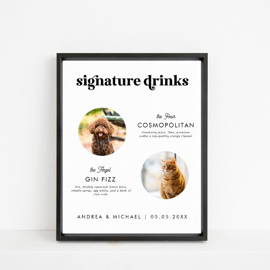 Retro Script 2 Haustiere Signature Drinks Hochzeit Poster