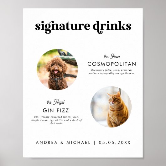 Retro Script 2 Haustiere Signature Drinks Hochzeit Poster (Vorne)