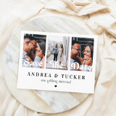 Retro Script 3 Foto Collage Wedding Save the Date Postkarte