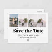 Retro Script 4 Foto Collage Wedding Save the Date Postkarte (Vorne/Hinten)