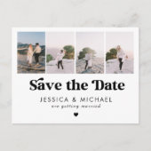 Retro Script 4 Foto Collage Wedding Save the Date Postkarte (Vorderseite)