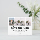 Retro Script 4 Foto Collage Wedding Save the Date Postkarte (Stehend Vorderseite)