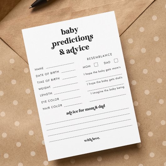 Retro Script Baby Shower Predictions & Advice Card Hinweiskarte