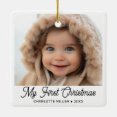 Retro Script Baby's First Christmas Foto Keramikornament (Rückseite)