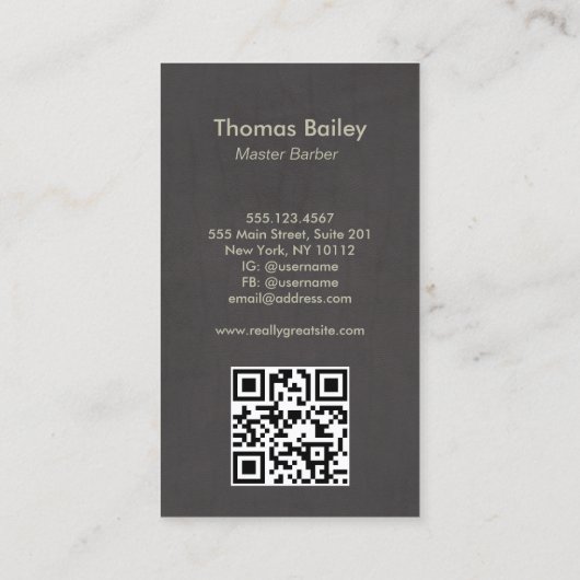Retro Script Barber Shop QR Code Visitenkarte (Rückseite)