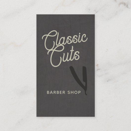 Retro Script Barber Shop QR Code Visitenkarte (Vorderseite)