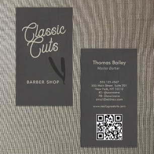 Retro Script Barber Shop QR Code Visitenkarte