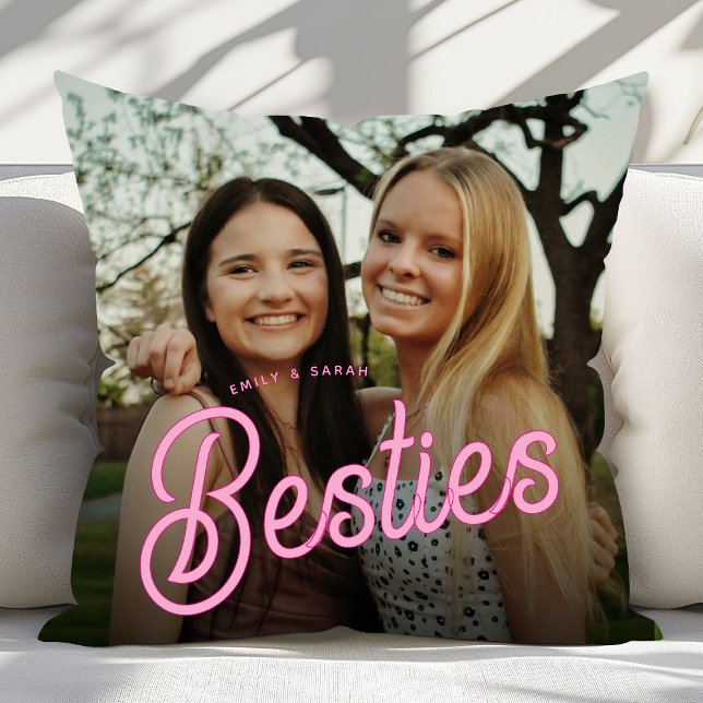 Retro Script Besties Foto Geschenke Kissen (Von Creator hochgeladen)