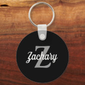Retro Script Black Gray White Monogram Schlüsselanhänger (Vorderseite)